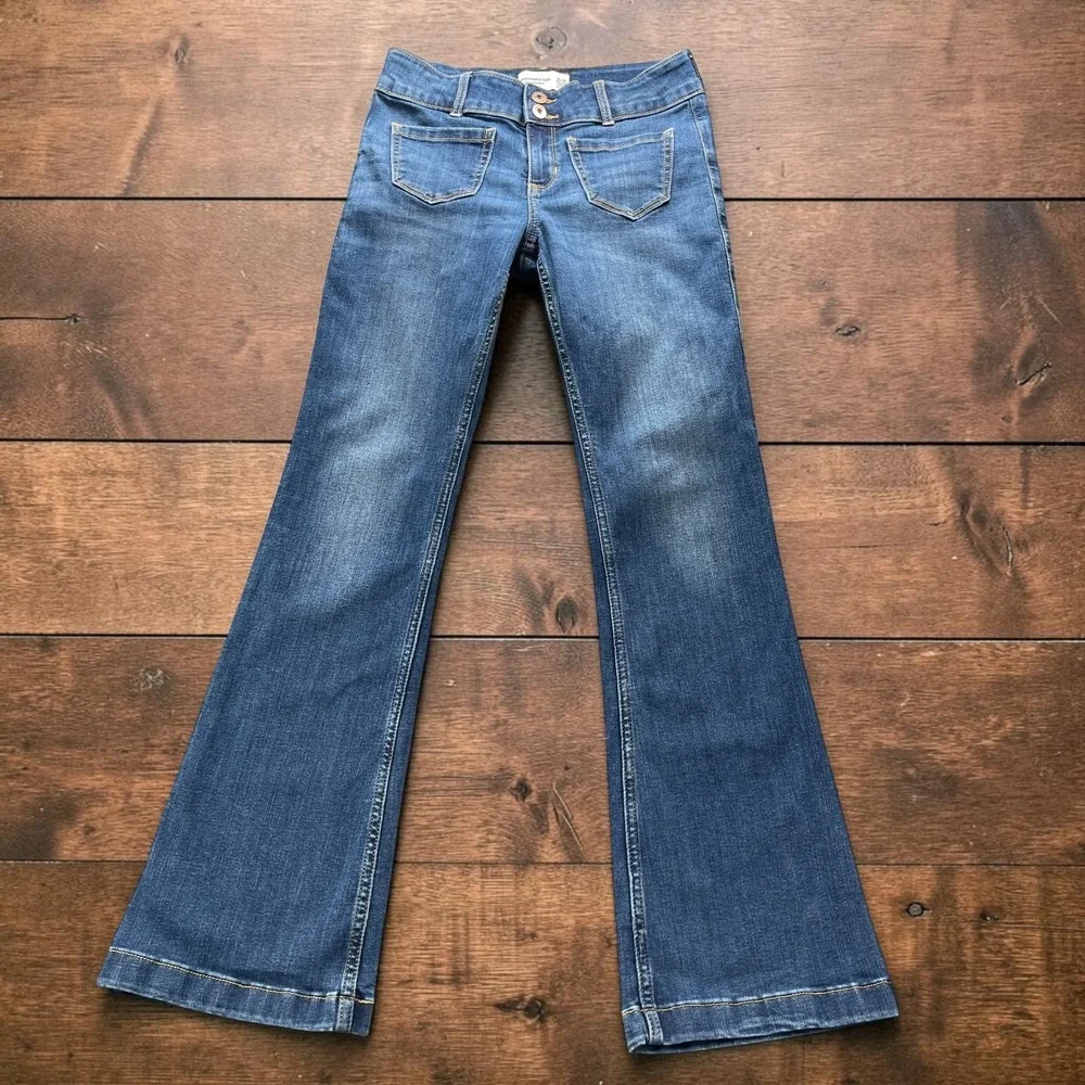 Abercrombie Kids Flare Jeans Girls 14/16 Fits Womens Petite W28xL30 Medium Wash